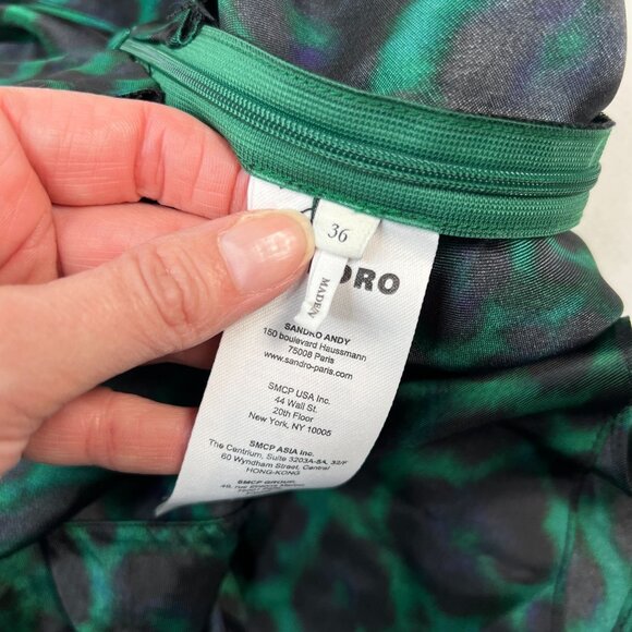 Sandro Amazonie Leopard Print Satin Midi Slip Dress Green Animal Print US 4 - Picture 15 of 16